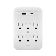 HALUX - Multitoma De Pared 6 Sal Con Supresor + 2 Ptos USB