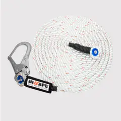 undefined - Línea De Vida Vertical De 20 Metros En Cuerda De 16mm. Cuerda Torcida De 16mm En Polyester. Gancho 2¼ En Un Extremo Y Ponchado En Ojalete Plástico Y Termoformado Negro Al Otro Extremo Para Suspender El Contrapeso