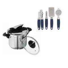 UNIVERSAL - Olla a Presión en Acero Inoxidable 6 Litros 22cm Plateado + Set de 4 Accesorios