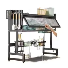 52 BITS - Escurridor Platos Estante Secado Organizador con Tapa Negro