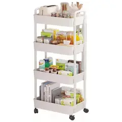 52 BITS - Carrito Auxiliar Organizador Multiusos 4 Niveles Ruedas Blanco