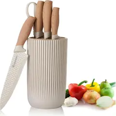 52 BITS - Juego X6 Cuchillos de Bloque de Cocina con Soporte Beige