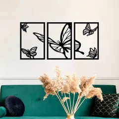 undefined - Set 3 Cuadros Mariposas Negro