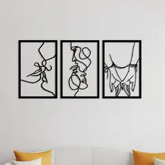 CEGRAFIC - Set 3 Cuadros Silueta Pareja Negro