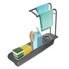 CHEF MASTER - Organizador Lavaplatos Soporte Esponja y Jabón Escurridor Gris