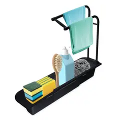 CHEF MASTER - Organizador Lavaplatos Soporte Esponja y Jabón Escurridor Negro