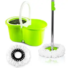 ENERGY PLUS - Trapeador Giratorio 360° Balde Autoescurrible Y 2 Repuestos Verde