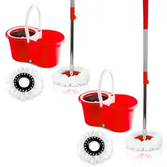 ENERGY PLUS - Set X2 Trapeador Giratorio 360° Balde Escurridor 2 Repuestos Rojo