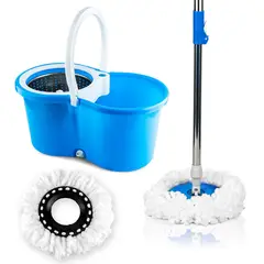 ENERGY PLUS - Trapeador Giratorio 360° Balde Autoescurrible y 2 Repuestos Azul
