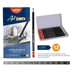 POINTER - Lapices Dibujo Profesional Graduado Art-pro Caja Metalica X12 Pzas