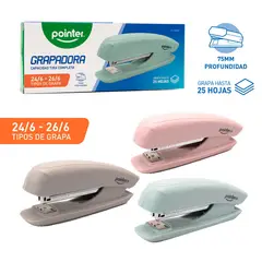 POINTER - Grapadora Plástica Tira Completa Color Pastel 25 Hojas