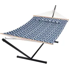 SUNCREAT - Hamaca Para Dos Personas Con Soporte De Madera Dura Y Almohada