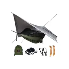 ANORTREK - Hamaca De Camping Doble Con Mosquitera Lona Impermeable Nailon 230T Verde