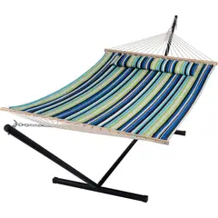 SUNCREAT - Hamaca Doble Extra Grande con Soporte 12 ft y Tela Acolchada Verde