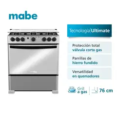 MABE - Estufa de Piso 6 Puestos 76cm Inoxidable Grill a Gas Natural Emc30kxx-6