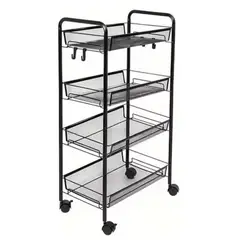 52 BITS - Carrito Organizador de Frutas y Verduras 4 Niveles Rectangular Negro