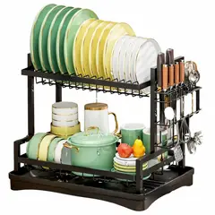 52 BITS - Secaplatos Escurridor Loza 2 Niveles en Aluminio Inoxidable Negro