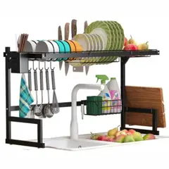 52 BITS - Escurridor de Platos Metalico para Sobreponer en Lavaplatos 65cm Negro