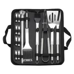 52 BITS - Set de Utensilios X15 Piezas para Parrilla en Acero Inoxidable Estuche Negro