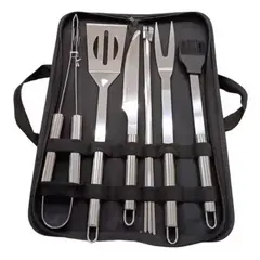 52 BITS - Set de Utensilios X6 Piezas para Parrilla En Acero Inoxidable Estuche Plateado