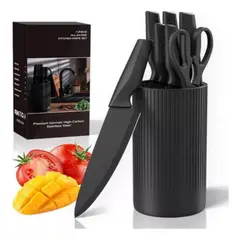 52 BITS - Juego de Cuchillos en Acero Inoxidable X6 piezas Negro