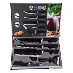 52 BITS - Set de Cuchillos X6 Piezas para Cocina Acero Inoxidable Negro
