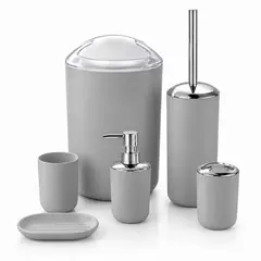 52 BITS - Set Accesorios X6 De Baño Vaso Dispensador Portacepillos Color Gris