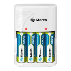 STEREN - Cargador de Baterías AA/AAA/9v C/4 Pilas AA