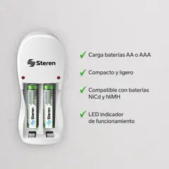 STEREN - Cargador de Baterías AA/AAA Nimh C/2 Pilas AAA
