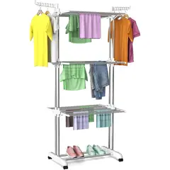 undefined - Tendedero Plegable de Acero Inoxidable Bigzzia de 4 Niveles con Alas Laterales