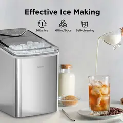 SILONN - Máquina para Hacer Hielo Producción de 12 kg/día con Autolimpieza y Doble Tamaño de Hielo