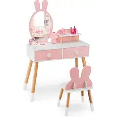 undefined - Tocador Infantil De Madera Con Espejo De Conejo Y Silla HONEY JOY