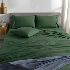 KARYTEX - Juego De Sábanas Unicolor Cama Sencilla Verde Oscuro
