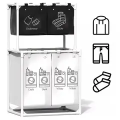 52 BITS - Cesta De Ropa Sucia 4 Compartimientos Multifuncional Color Blanco