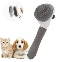 52 BITS - Cepillo De Aseo Para Gatos Y Perros Con Botón De Liberación De Pelo Color Gris