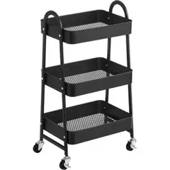 52 BITS - Carrito Organizador Multiusos de 3 Repisas con Ruedas Negro
