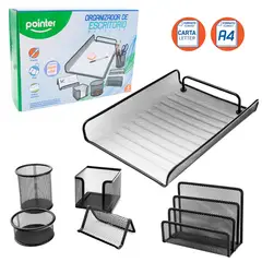 POINTER - Set Organizador de Escritorio 6 Piezas Metálico Negro