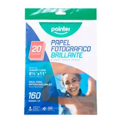 POINTER - Papel Fotografico Brillante 8 1/2" x 11" 160g Set X20hojas