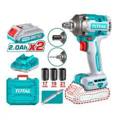 TOTAL TOOLS - Pistola de Impacto 20 V 1/2 Pulg 230 Nm sin Carbones Incluye 2 Baterias 2Ah+Cargador+ 3 Copas+Maletin