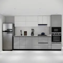 undefined - Cocina Integral 3m con Torre Premium sin mesón Color Blanco y Gris Artico Alto Brillo