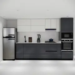 undefined - Cocina Integral 3m con Torre Premium sin mesón Color Marfil y Gris Plomo Alto Brillo