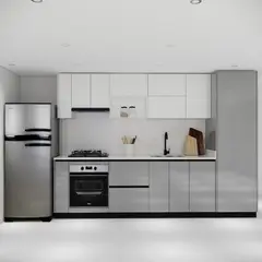 undefined - Cocina Integral 3m con Despensa Premium sin mesón Color Blanco y Gris Artico Alto Brillo