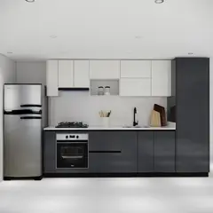 undefined - Cocina Integral 3m con Despensa Premium sin mesón Color Marfil y Gris Plomo Alto Brillo