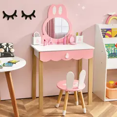 undefined - Tocador Infantil 2 en 1 Costzon Con Espejo De Conejo Y Silla De Madera Blanca