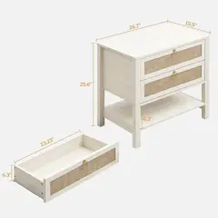 undefined - Mesa de Noche SICOTAS Blanca con Cajones y Repisa Estilo Boho para Dormitorio
