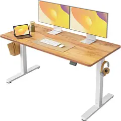 FEZIBO - Escritorio Eléctrico Marrón Rústico Claro 140 x 61 cm Altura Ajustable