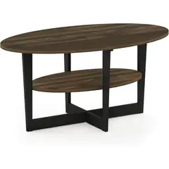FURINNO - Mesa Auxiliar Ovalada en Nogal Columbia con Estante Inferior Negro