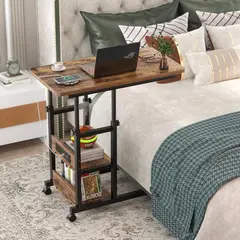 undefined - Mesa Auxiliar Ajustable con Ruedas y Cargador USB para Sofá o Cama