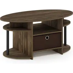 FURINNO - Mesa Auxiliar Ovalada con Estante y Contenedor de Almacenamiento