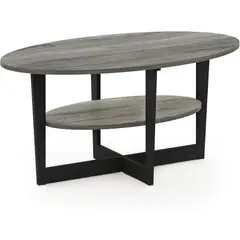FURINNO - Mesa Auxiliar Ovalada con Estante Inferior Color Roble y Negro